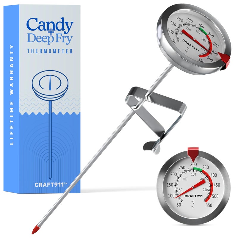 CRAFT911 Candy Thermometer with Pot Clip - Deep Fry Oil Thermometer for Frying - Cooking Thermometer for Frying Oil Candle Making Hot Oil Deep Fryer Thermometer 8"" Side of Pot Thermometer - Image 1
